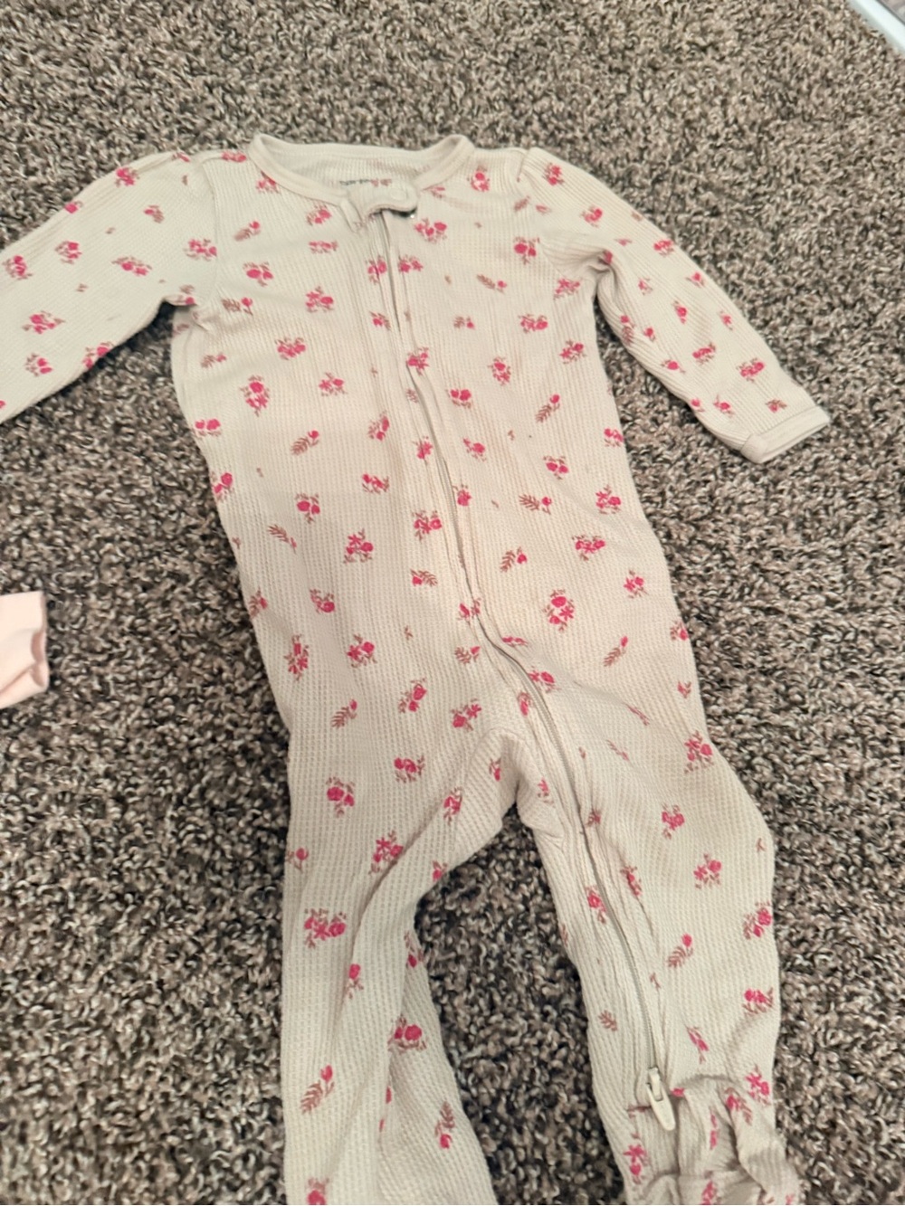 Carter's Cream Floral Zip-Front Waffle One-Piece Footie